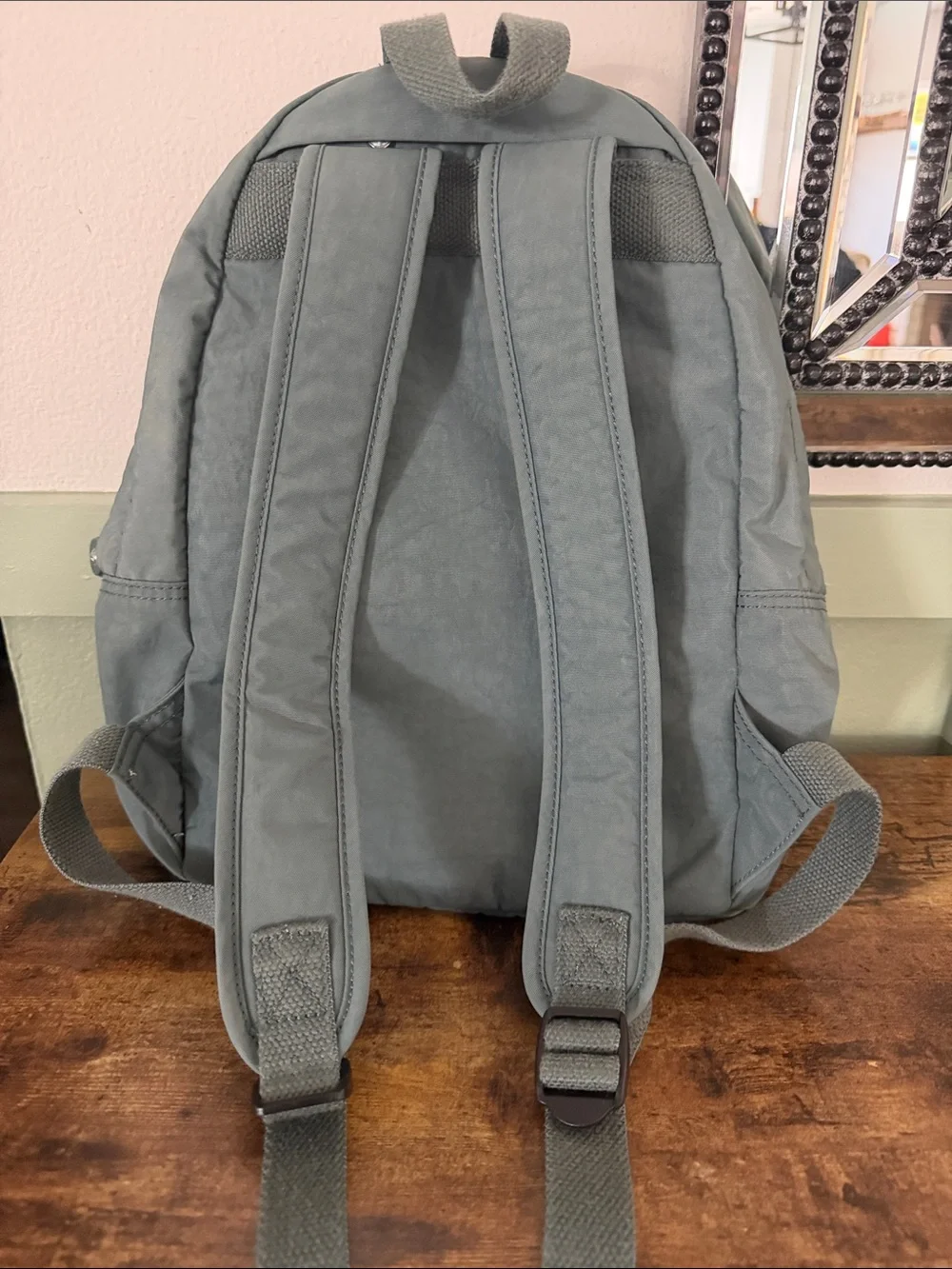 Kipling Sage Green Everyday Backpack with Monkey Charm